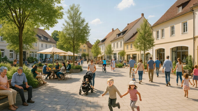 belebter Dorfplatz