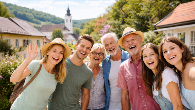 Menschen unterschiedlicher Generationen posieren für ein Foto
