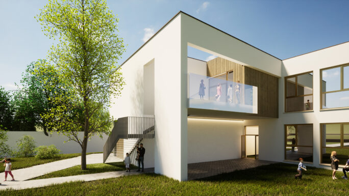 Bild der geplanten Volksschule in Schwadorf