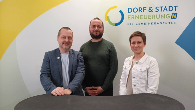 GF Johannes Wischenbart, Dorf- & Stadterneuerung, Oliver Fries, Obmann Kulturdenkmalverein Imbach, Sarah Kühr, Regionalberaterin Dorf- & Stadterneuerung